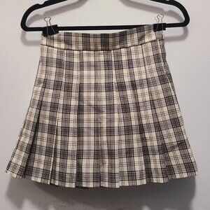 Tan Plaid Pleated Skirt